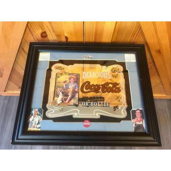 Vintage Coca Cola Mirror Ad Sign delicious Framed (5642) - Picture 1 of 7